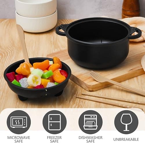 Romooa 2 Sets Large 45oz Ramen Noodle Bowl Microwavable Cute Pig Ramen Cooker Wheat Straw Microwave Bowl with Strainer Lid Handle Spoon Chopsticks Fork Gift for Home Dorm College Office (Pink,Black) thumbnail 5