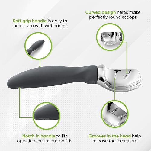 Spring Chef Gray Heavy Duty Ice Cream Scoop with Comfortable Soft Grip Handle, Dishwasher Safe Ice Cream Scooper, Professional Metal Kitchen Tool for Frozen Yogurt, Gelato, Sorbet, Sundae, Melon thumbnail 3