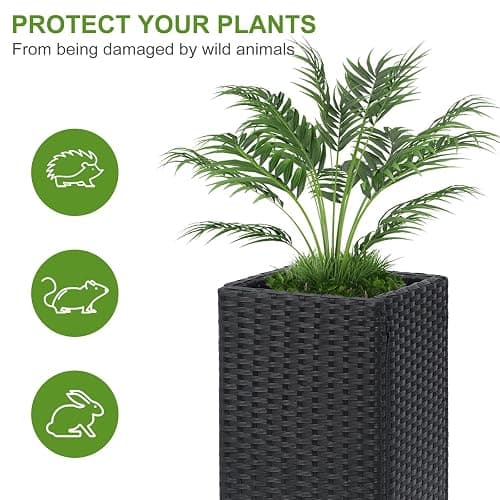 LEWIS&WAYNE Set of 2 Tall Planters for Outdoor Plants Handmade 24'' Wicker Tall Square Planter Box with Removable Liners Modern Planter for Indoor Outdoor Garden Patio Front Porch - Black thumbnail 5