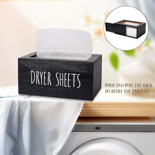 zoocatia Laundry Room Decor Dryer Sheet Container Wood Detergent Dispenser Organization and Storage Box Holder for Laundry Pods, Dryer Balls, Black thumbnail 4