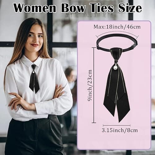 LJBFNN Bow Tie for Women, Adjustable Womens Tie Girls Uniform Ties Pre Tied Womens Necktie with Artificial Pearl for School thumbnail 4
