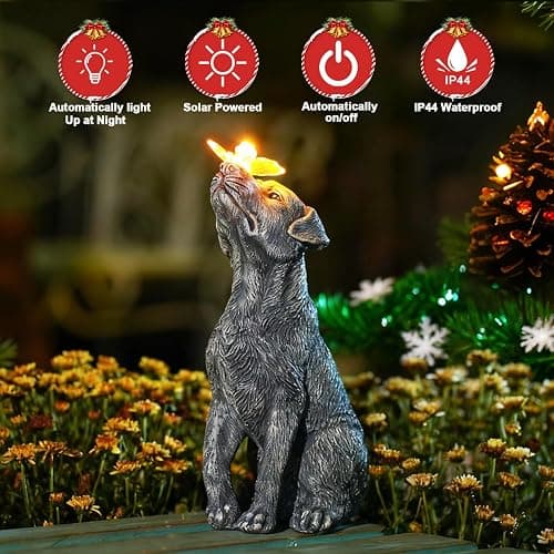 Goodeco Dog Statue with Solar Butterfly - Ideal Gifts for Dad, Mom or Birthdays, Beautifully Crafted Outdoor Decorations to Wow Your Guests thumbnail 6