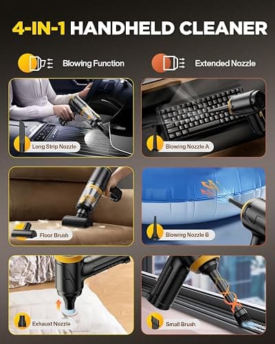Svoko Handheld Vacuum Cleaner 21000Pa Suction with Brushless Motor, 4-in-1 Portable Mini Car Vacuum with 2 Suction Modes, Cordless Vacuum with LED Light, Type-C Charge for Car, Office Desk, Keyboards thumbnail 5