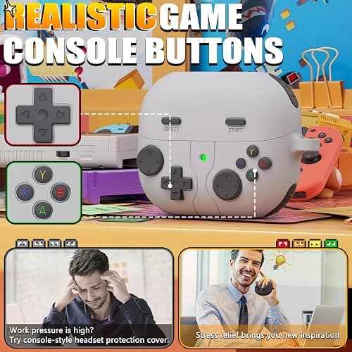 Classic Game Cases for Samsung Galaxy Buds 3 Case & Galaxy Buds 3 Pro Case, Soft Silicone Game Player Design with 3D Button Cover for Samsung Buds Pro 3 for Men with Cleaner Kit - Rock Gray thumbnail 4