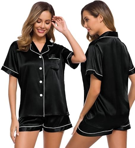 SWOMOG Pyjamas for Women Silk Satin Pyjama Bride Pjs Set Two Piece Pj Sets Button Down Sleepwear Loungewear - Image 1
