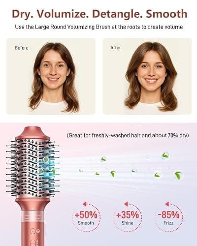 5 in 1 Hair Styler Hair Dryer Brush - High-Speed Hot Air Styler Wrap, Fast Drying No Heat Damage Ionic Blow Dryer Brush for Volumize, Curl, Straighten, Frizz-Free Multi Stylers with Travel Bag - Strawberry-bronze thumbnail 4