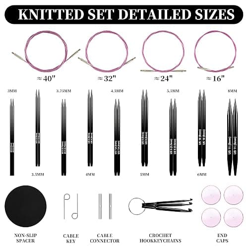 Froggod 4.53-inch (11.5cm) Interchangeable Circular Knitting Needles Set Aluminum US Sizes 2.5, 4, 5, 6, 7, 8, 9, 10, 11 with Interchangeable Knitting Needles and Cables, Accessories and Case, 9 Pairs thumbnail 2