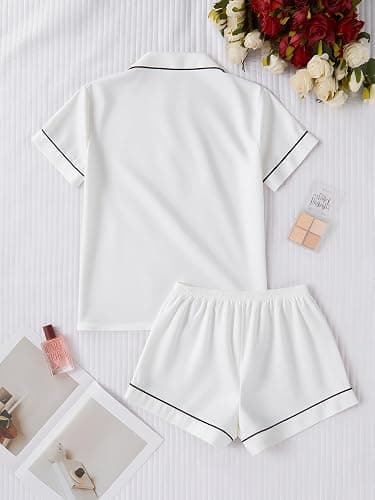 Damen-Pyjama-Set, Seide, Satin, kurzärmelig, weich, bequem thumbnail 5