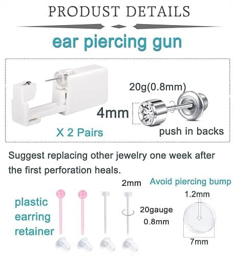 QWALIT 2 pairs Ear Piercing Kit Ear Piercing Gun Kit Self Piercing Earrings Piercing Kit Disposable Earring Gun Piercing Kit with Earring Studs Self Ear Piercing Kit at Home Screw Back Earring thumbnail 2