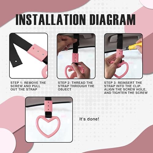 JRYEM 2PCS Heart Shaped Car Handle Straps, Rear Bumper Warning Keychain Ring with Drift Charm for Car Exterior Interior Accessories (Pink) thumbnail 7