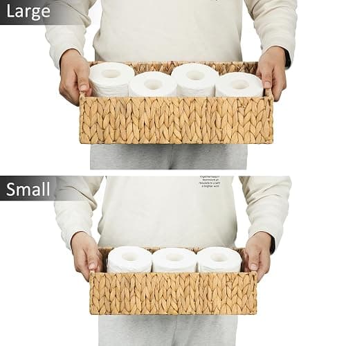 Graciadeco Nesting Small Wicker Basket, Water Hyacinth Toilet Paper Baskets Bathroom Organizer Woven Long Narrow Baskets for Organizing Pantry Bathroom Toilet Tank, 2 Pack thumbnail 4