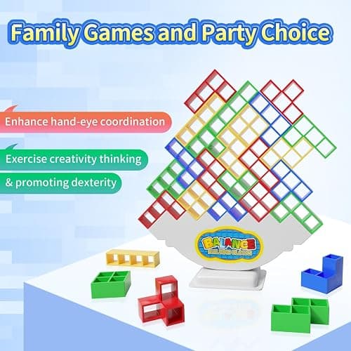 Ziogogco 48Pcs Balance Stacking Blocks Game, Gift for Kids Ages 3-14 | Gets kids thinking. Includes 22 cards and a travel storage bag. Great for birthdays, Christmas, and stocking stuffers thumbnail 2