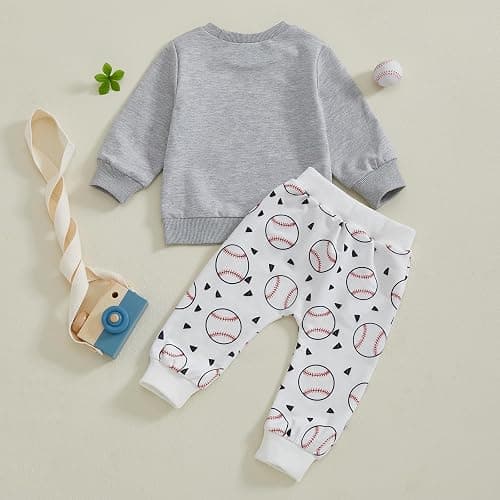 Toddler Baby Boy Baseball Outfit Sweatshirt Top Baseball Jogger Pants Set Sweatsuit 2Pcs Infant Fall Winter Clothes thumbnail 3