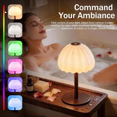 Thlevel Cordless Shower Lamp, IP65 Waterproof Rechargeable Cloud Light, Touch Dimmable Table Lamp with 3000mAh Battery, 4 Modes Color Changing Mood Light for Inside Shower, Bathroom, Bedroom thumbnail 3