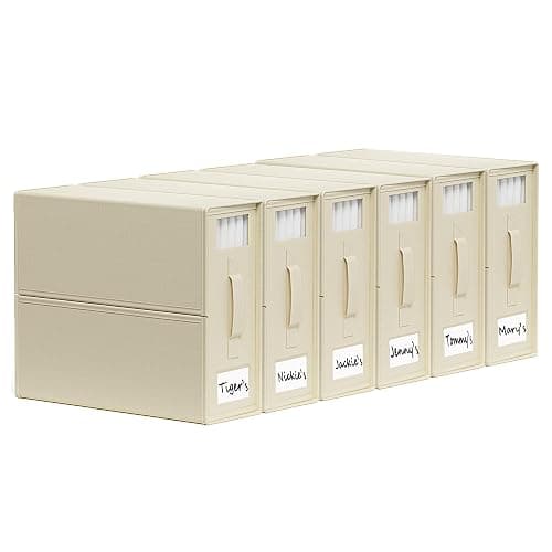 SheetCube Bed Sheet Organizers and Storage 6 Pack, Foldable Linen Closet Organizer with Window and Label, Bedding Folder Storage Box Container for Blanket, Duvet Cover Set, Bed Sheet Set - Beige - Image 1