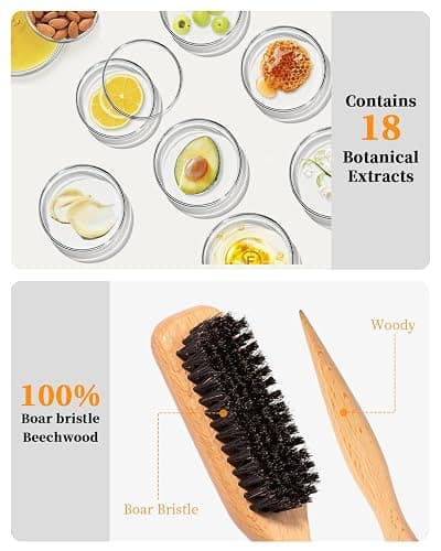 100% Boar Bristle Hair Brush & Hair Wax Stick Set, Soft Bristle Hair Brush for Fine to Medium Hair of Women & Men, Slick Back Hair Brush for Balance Hair Oil, Wax Sticks for Hair Smooth Frizz & Flyaways thumbnail 8