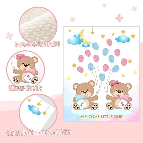 Gender Reveal Fingerabdruck Baum für Babyparty, Bär Baby Shower Gender Reveal Game, Gender Reveal Fingerabdruck Baum Schild Gender Reveal Party, Gender Reveal Keepsake Andenken, Leinwand Dekoration thumbnail 4