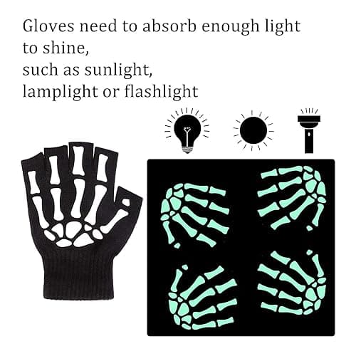 XUECHEN Skeleton Gloves,Glow in the Dark Touch Screen Thickened Full/Half Finger for Costume Cosplay Accessories - Half Finger thumbnail 3