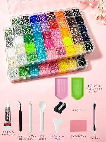 Wliurf 64032Pcs Bedazzling Kit, 40Colors 3mm Bedazzler Kit with Rhinestones | Resin Bedazzle Kit with B7000 Jewelry Glue & Tools, for Book Clothes Makeup DIY Crafts, Birthday Gifts for Teen Girls Women thumbnail 2