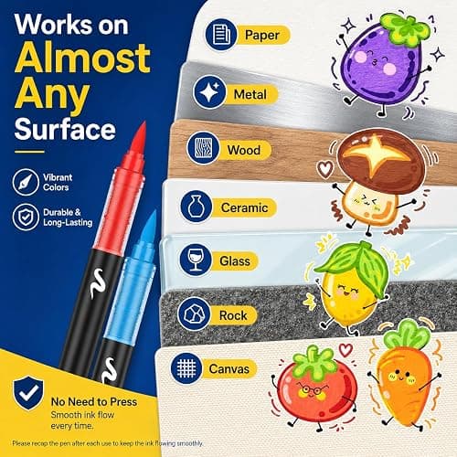 Amamao 120 Colors Acrylic Paint Markers, Soft Brush Tip Pens and Markers, Acrylic Paint Pens for Wood, Stone, Canvas, Glass, Fabric, Egg, Rock Painting and DIY Crafts Art Supplies thumbnail 5