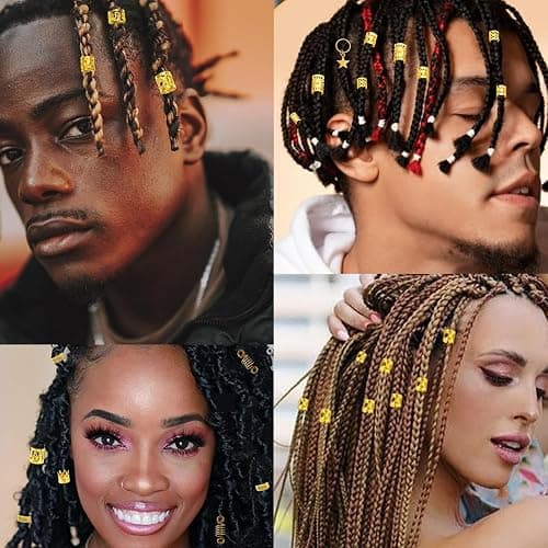 Gold Hair Jewelry Braid, Tuefuzy 100 Pcs Hair Dreadlock Accessory, Metal Gold Braids Rings Cuffs Clips for Dreadlock Accessory Jewelry Decorations thumbnail 6