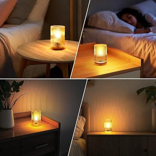Mirasium Battery Operated Lamp, Cordless Table Lamp with Timer, Desk Bedside Lamps with LED Warm Light, Glass Small Table Lamp for Bedroom, Bathroom, Living Room, Home Decor - Amber thumbnail 6