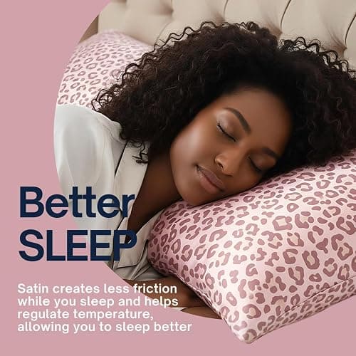 LCBD Satin Body Pillow Case for Hair and Skin, Pink Leopard Printed Silk Satin Body Pillowcase Cover, 20x54 Cheetah Print Body Cooling Pillow Cover with Envelope Closure thumbnail 5