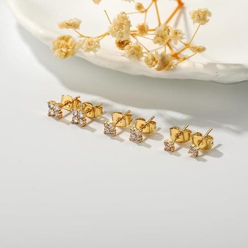 Lunvky 3 Pairs 14K Gold Plated Stud Earring Sets for Women Dainty 925 Sterling Silver Earrings for Multiple Piercing Tiny Cartilage Tragus Cute Trendy Post Earrings Stacks Jewelry Gifts thumbnail 6