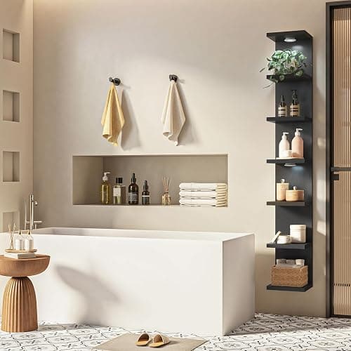 Fixwal 7 Tier Wall Shelf with LED Lights Lack Shelf for Room Decor (Black) | 76.8in Tall, Holds 11Lbs per Tier, Flexible Section Installation, Fits Any Room Decor thumbnail 6