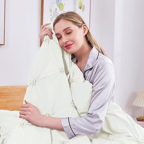 JOLLYVOGUE Ivory Full Size Comforter Sets 7 Pieces, Pintuck Bed in a Bag Comforter Set for Bedroom, Bedding Comforter Sets with Comforter, Sheets, Ruffled Shams & Pillowcases thumbnail 2