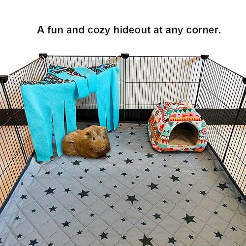 RIOUSSI Guinea Pig Hideout Hideaway Corner Fleece Toys Cage Accessories | Reversible Sides | Soft Fleece Fabric | Come with Hooks | Guinea Pig Hammock for Small Animals | Blue, Triangle thumbnail 6