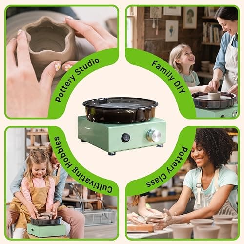 Alldeer Mini Pottery Wheel for Kids, Beginners, Adults, All-in-one Kit | 6" Clay Wheel, Two-Way Rotation, Adjustable Speed, Removable Splash Tray, 18PCS Sculpting Tools, Gift for Teens Girls Boys thumbnail 9