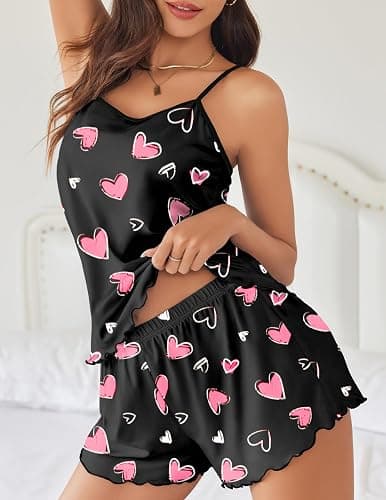 Ekouaer Womens Cami Pajama Sets 2 Piece Cute Print Pjs Soft Tank Top & Elastic Waist Shorts Camisole Lounge Set thumbnail 6