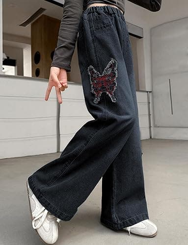 Happy Cherry Girl's Jeans Wide Leg Loose Fit Y2K Denim Pants Elastic Waist Baggy Jeans 5-12Years thumbnail 3