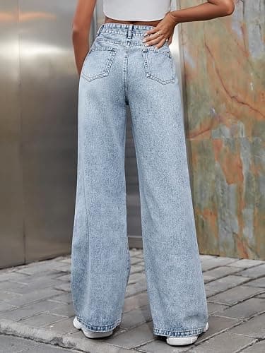 CHEZVOGUE Women's High Waisted Ripped Wide Leg Denim Pants Casual Loose Fit Jeans thumbnail 4