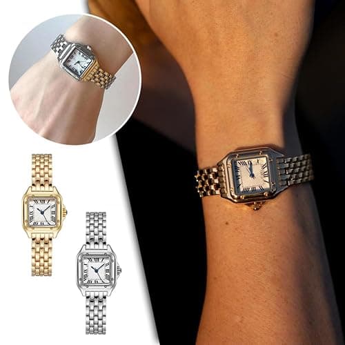 Generisch Damen Uhren Gold Damenuhr Quadrat Silber Edelstahl Band Quarzuhr Studentin Schmuck Uhr Damen Armbanduhr Kreative Frauen Uhren (A, 11X3X2CM) thumbnail 2