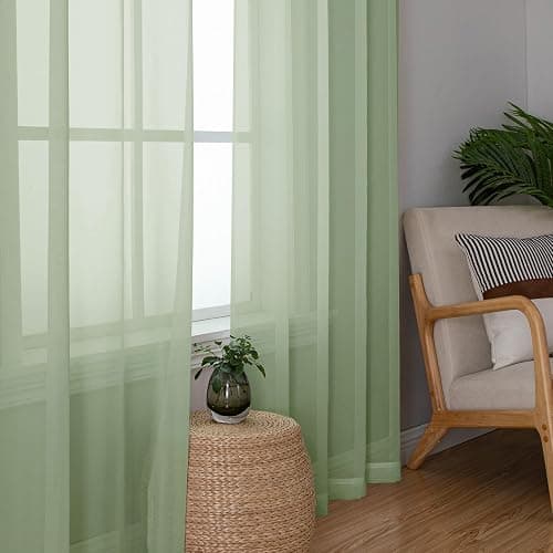 Simplebrand Light Green Sheer Curtains 84 Inches Long 2 Panels, Light Filtering Rod Pocket Solid Color Window Sheer Curtain Panels, Elegant Curtains & Drapes for Living Room, Bedroom, 42" W x 84" L thumbnail 5
