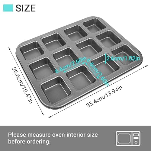 Beasea Brownie Pan with Dividers, 2 Set All Edges Square Cupcake Brownie Pans 12 Mini Cavity Non Stick Baking Carbon Steel Bread Mold Small Edge 3x4 Individual Cutter Sheet Tray for Cake Cookie Oven thumbnail 3