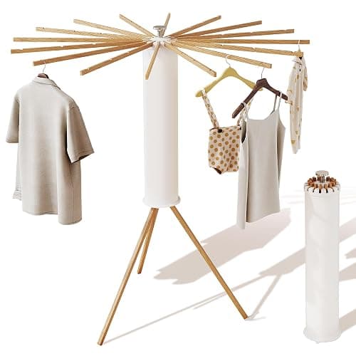 LIENAHU Clothes Drying Rack Tripod,Drying Rack Clothing,Laundry Drying Rack,Floor Standing,16 Wooden Poles,Collapsible Drying Racks for Laundry,Retractable,Foldable,Folding thumbnail 7