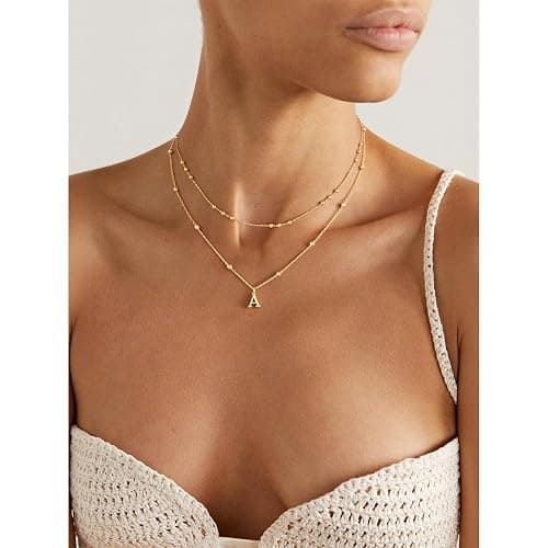 SWRNR Initial Necklaces for Women, Dainty 14K Gold Plated Layered A-Z Letter Pendant Necklace Trendy Cute Choker Name Charm Necklace Stack Personalized Jewelry Gift for Her Birthday Christmas Gift thumbnail 3