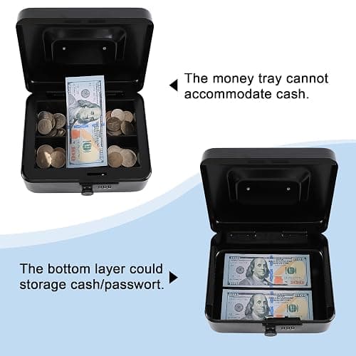 KYODOLED Cash Box with Combination Lock Safe Metal Money Box with Money Tray for Security Lock Box 7.87"x 6.30"x 3.35" Black thumbnail 6