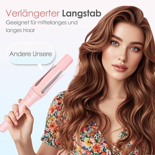 AraSyleon Automatischer Lockenstab Bidirektional | 32mm 3-Temp 30s Aufheizen | Ionen & Anti-Verbrennung | Hair CurlerFür Lange Haare, Rosa thumbnail 7