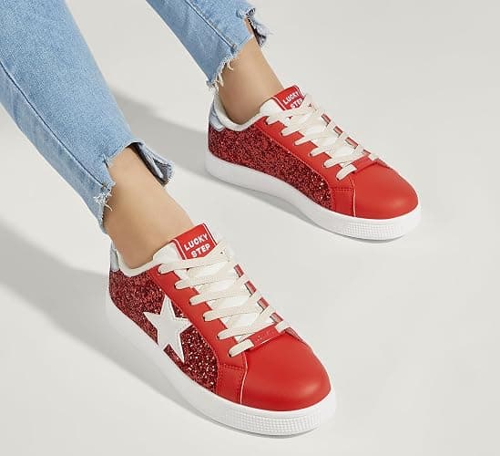 LUCKY STEP Women's Fashion Star Sneaker Lace Up Low Top Comfortable Cushioned Walking Shoes thumbnail 7