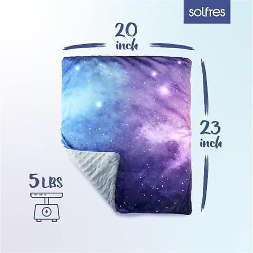 Solfres Small Weighted Lap Pad Blanket Throw for Kids Boys Teens 20in x 23in 5 Lbs - Sleep Therapy Plush Travel Size with Glass Beads, Galaxy Space Stars - Purple Blue/Gray (With Removable Cover) - 20"x 30" 5lbs thumbnail 3