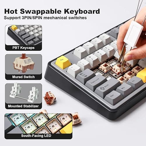 MIKIBY AJAZZ AK980 Wireless Keyboard with Smart Display & Knob,98% Mechanical Keyboard Tri-Mode BT/2.4G/USB-C, Hot Swappable, PBT Keycaps, with RGB Light for Win & Mac(Black,Murad Switch) thumbnail 7