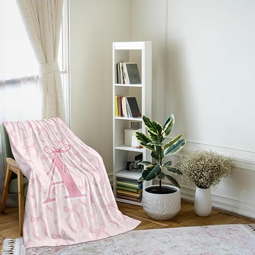 JKMBN Coquette Pink Bow Throw Blanket,Personalized Initial A Soft Fluffy Cozy Flannel Blanket,Monogrammed Gifts for Daughter Women Teen Girls,Customized Blanket for Bedding Bedroom Office,50x60 Inches thumbnail 4