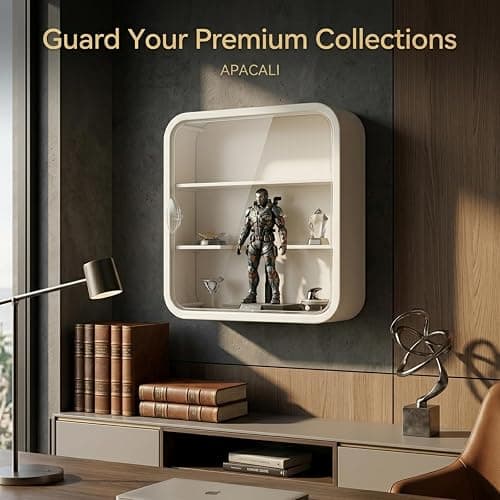 APACALI Display Case for Figures, 12x12x3 Inch Clear Display Case Desktop Organizer Shelf Milky White Wall Mounted Storage Box for Collectibles thumbnail 5