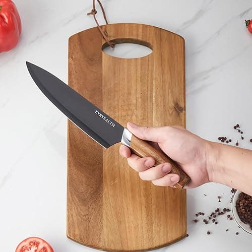 lapelux Kitchen Knife Set - 5 Piece Knife Set with Block, Wood Grain Handle, Stainless Steel Knivese with Chef, Bread, Slicer, Utility, Paring Knife for Cutting Meat/Vegetables/Fruit.… thumbnail 5