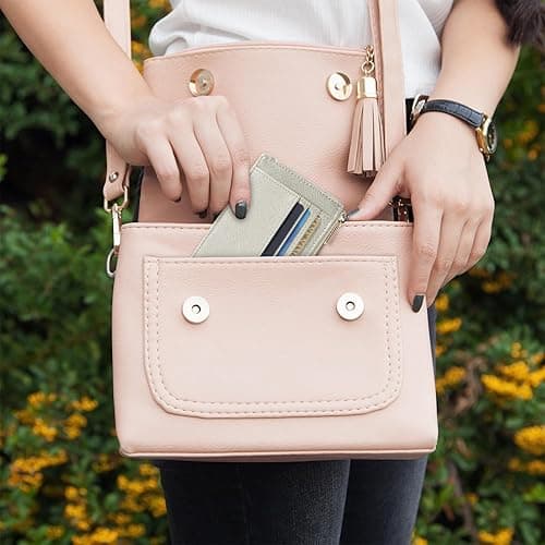 Sodsay Card Case Slim Front Pocket Wallet for Women Credit Card Holder with Keychain - CH Silverish Gold thumbnail 9