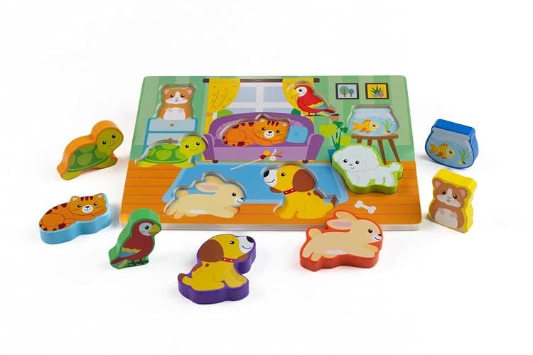 Jasey's Toy Chest Wooden Pets Puzzle & Play Set | 9-Piece Chunky Animal Puzzle with Board | Educational Toy for Toddlers Ages 12+ Months thumbnail 5
